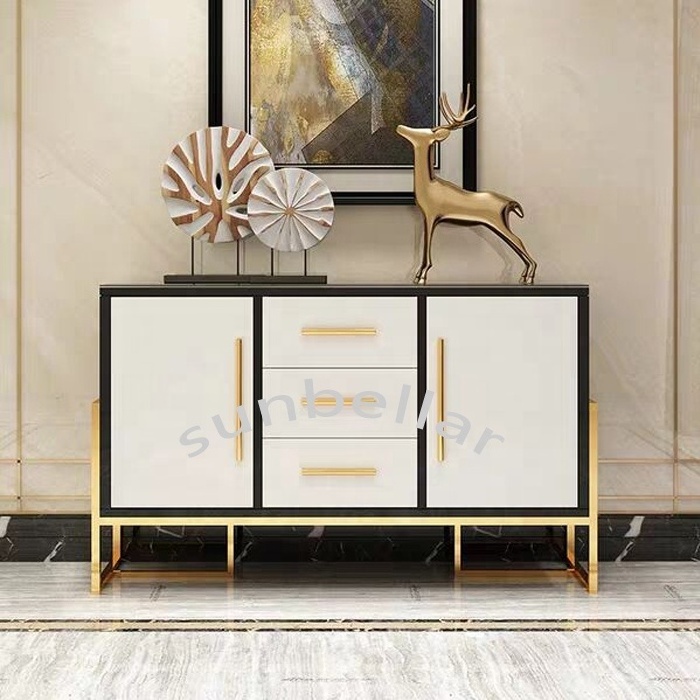 luxury furniture cabinet modern design gold stainless steel console table wooden dining room cabinet with drawers