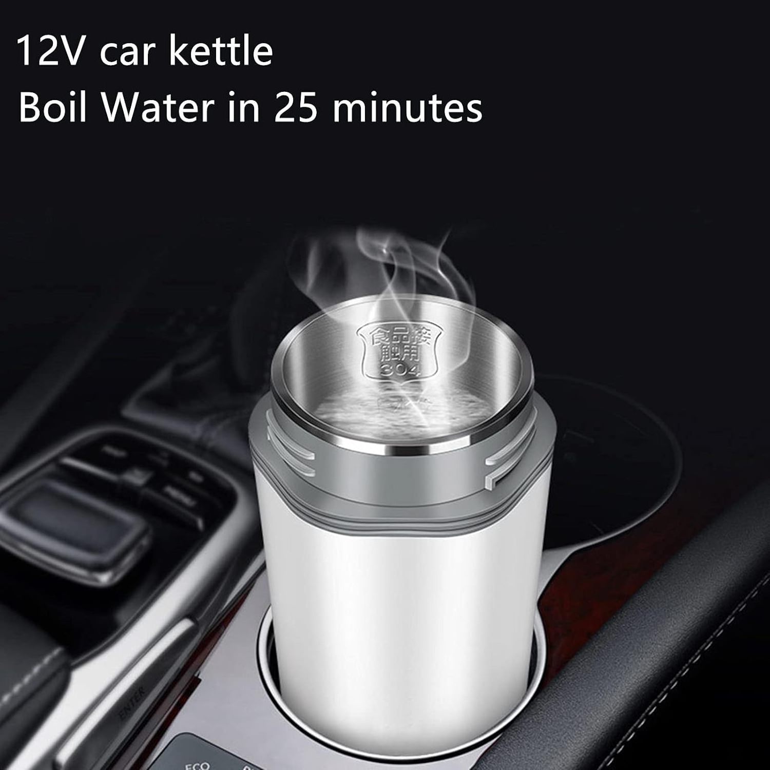 Car Electric Kettle 12V Portable Water Boiler Heated Travel Mug Multiple Temperature Adjustable Coffee Tea Truck Cup with 304