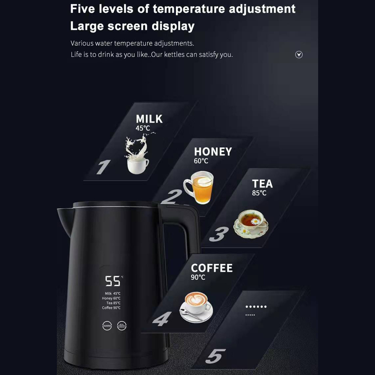 Kitchen Appliances 1.7L Large Capacity Kettle WIFI Electric Digital Kettle Toaster Temperature Control Electric Smart Kettle OEM