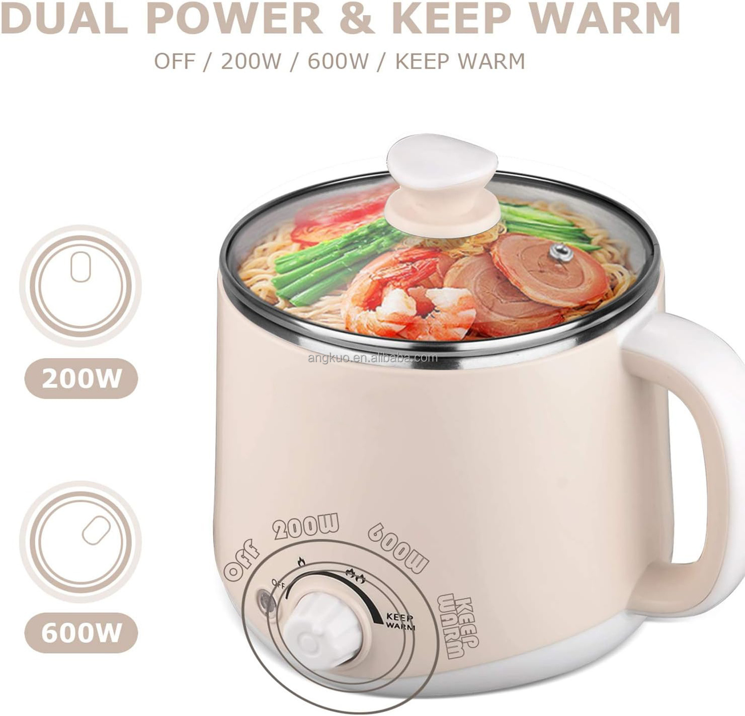 Factory Wholesale 220V Rapid Noodles Cooker Stainless Steel Electric Pot 1.6 Liter  cooker for home Easy to clean