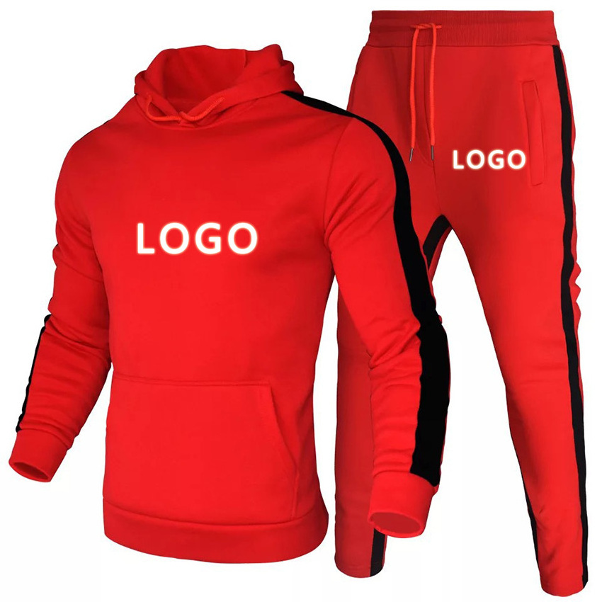 Custom logo men tracksuit blank training wear jogging suit 100% cotton sweatsuit men plus size stripe tracksuit