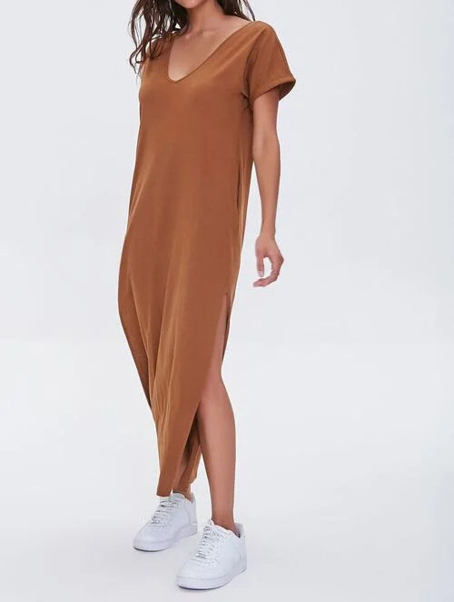 Custom summer women v neck cotton blank t shirt long dress