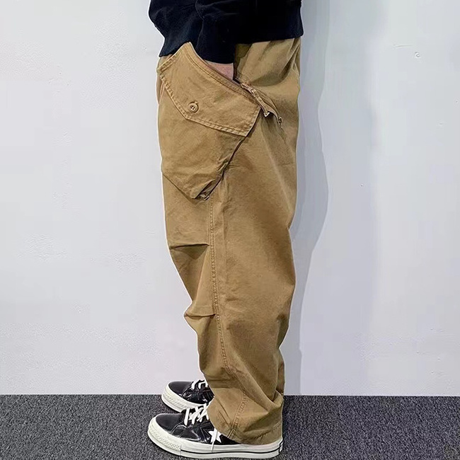 Custom Men Solid Vintage High Street Casual Breathable Wear-proof Twill Baggy Cargo Pants