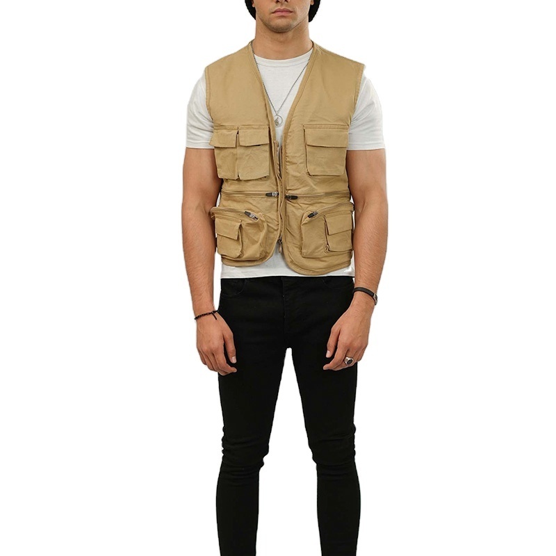 Multi Pockets Cargoes Fisherman Waistcoat for Fishing Hiking Journalist Camping Sleeveless Men Utility Vest