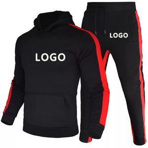 Custom logo men tracksuit blank training wear jogging suit 100% cotton sweatsuit men plus size stripe tracksuit