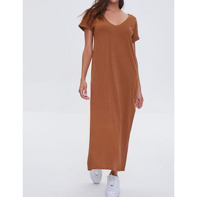 Custom summer women v neck cotton blank t shirt long dress