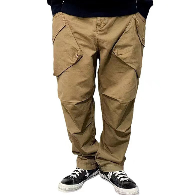 Custom Men Solid Vintage High Street Casual Breathable Wear-proof Twill Baggy Cargo Pants