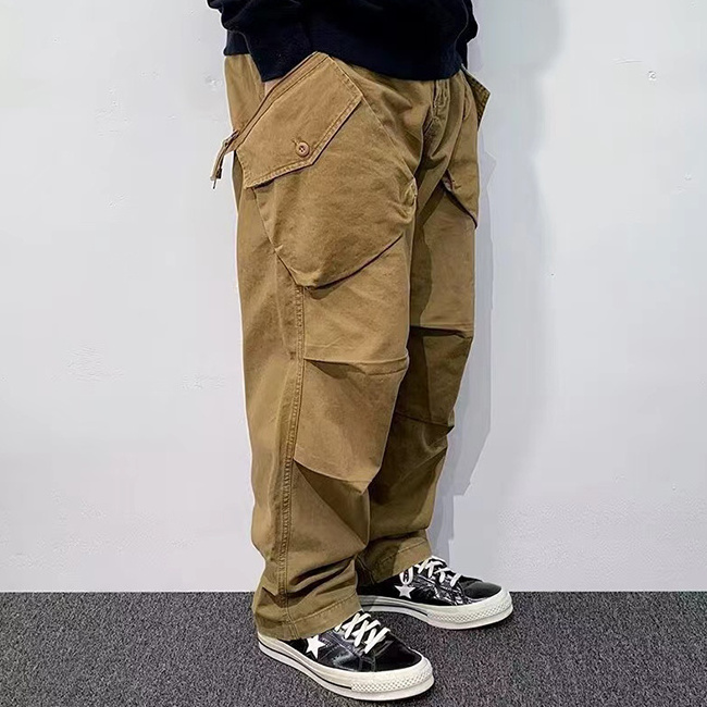 Custom Men Solid Vintage High Street Casual Breathable Wear-proof Twill Baggy Cargo Pants