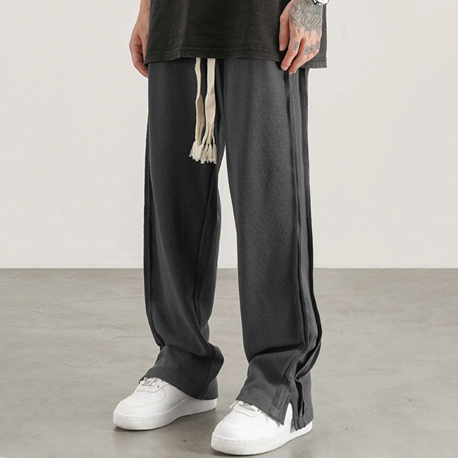 Custom 2023 Autumn Track Pants Men Split Hem Drawstring Waist Joggers Straight Leg Sweatpants