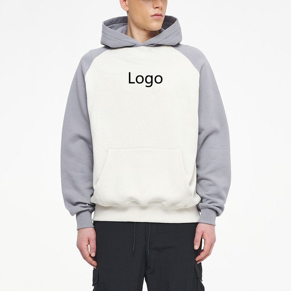 Men Custom Dongguan City Streetwear Raglan Sleeve Color Block Pullover Heavyweight Embroidered Hoodie