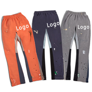 Men Custom Logo Patchwork Graffiti Paint Graffiti PaiStreetwear Joggers Stacked Sweat Pants 100% Cotton Flare Sweatpants