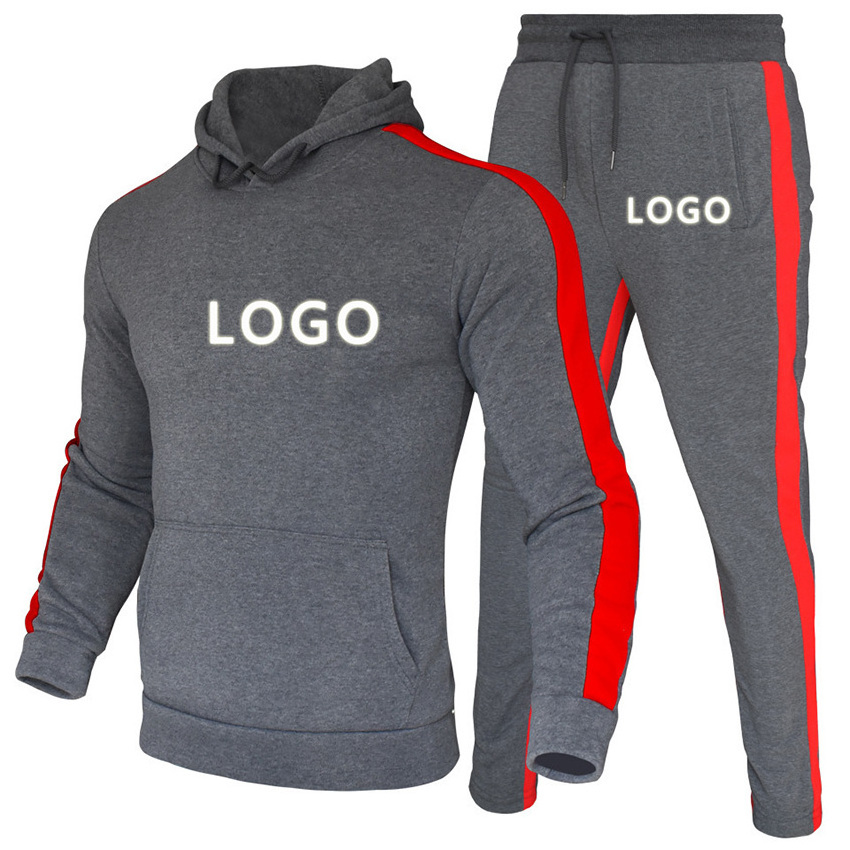 Custom logo men tracksuit blank training wear jogging suit 100% cotton sweatsuit men plus size stripe tracksuit