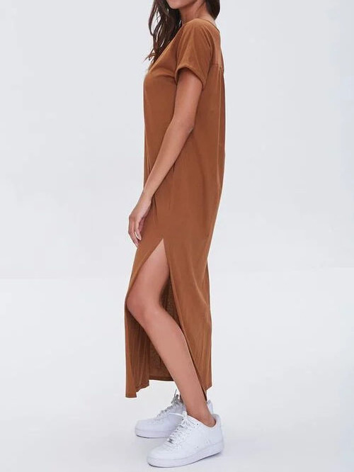 Custom summer women v neck cotton blank t shirt long dress