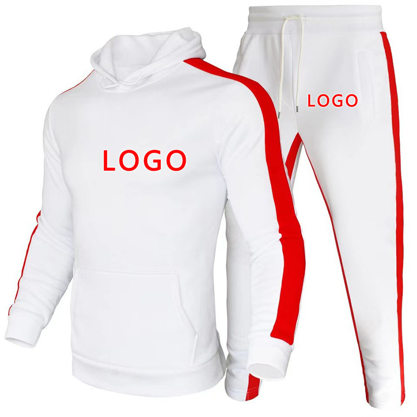 Custom logo men tracksuit blank training wear jogging suit 100% cotton sweatsuit men plus size stripe tracksuit