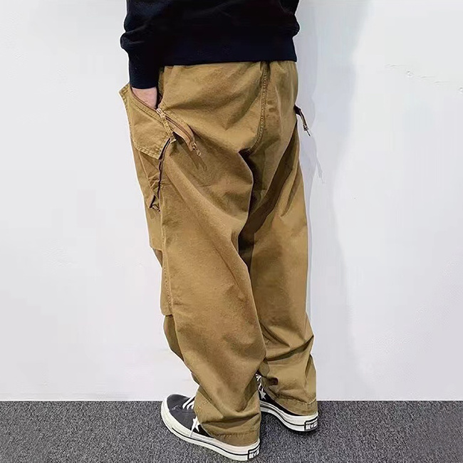 Custom Men Solid Vintage High Street Casual Breathable Wear-proof Twill Baggy Cargo Pants