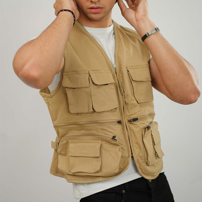 Multi Pockets Cargoes Fisherman Waistcoat for Fishing Hiking Journalist Camping Sleeveless Men Utility Vest