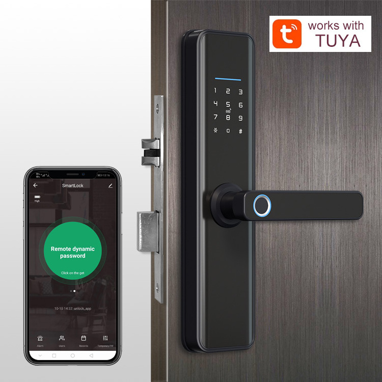 Household Safe Card Fingerprint Password Digital Phone App Tuya Wifi Keyless Curved Glass Screen Smart Door Lock