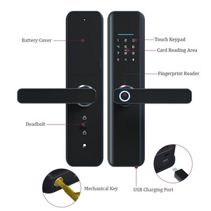 Household Safe Card Fingerprint Password Digital Phone App Tuya Wifi Keyless Curved Glass Screen Smart Door Lock