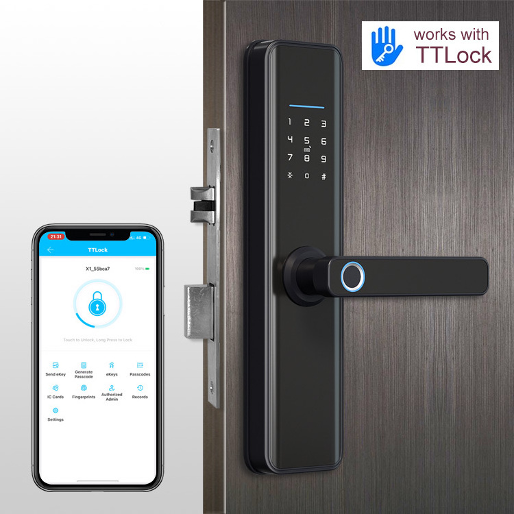 Household Safe Card Fingerprint Password Digital Phone App Tuya Wifi Keyless Curved Glass Screen Smart Door Lock