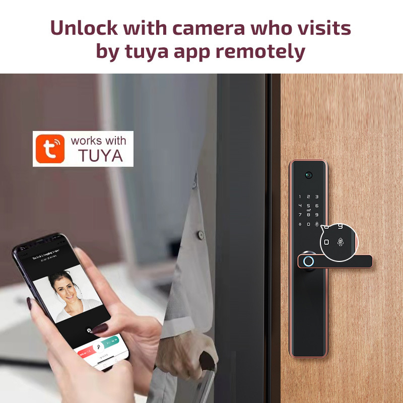 Waterproof Alexa Wifi Digital Electronic Fingerprinting Bedroom Sliding Cylinder Gate Tuya Smart Door Lock With Camera