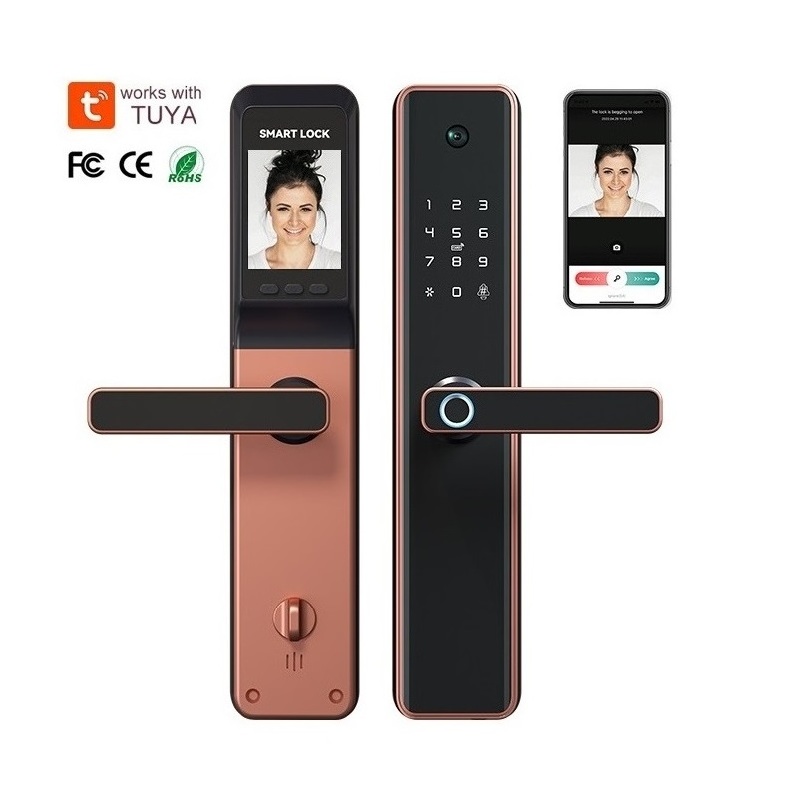 Waterproof Alexa Wifi Digital Electronic Fingerprinting Bedroom Sliding Cylinder Gate Tuya Smart Door Lock With Camera