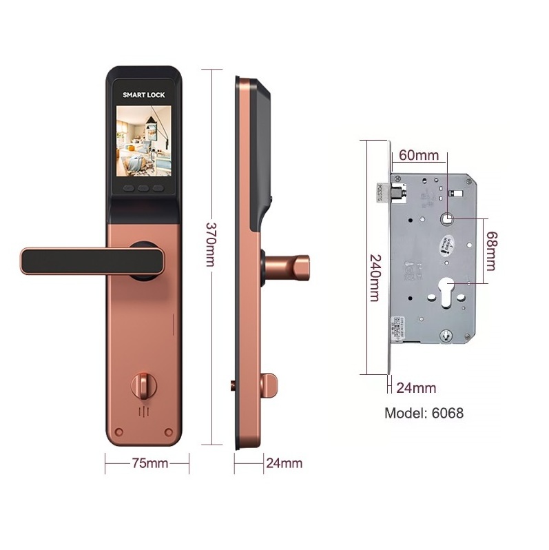 Waterproof Alexa Wifi Digital Electronic Fingerprinting Bedroom Sliding Cylinder Gate Tuya Smart Door Lock With Camera