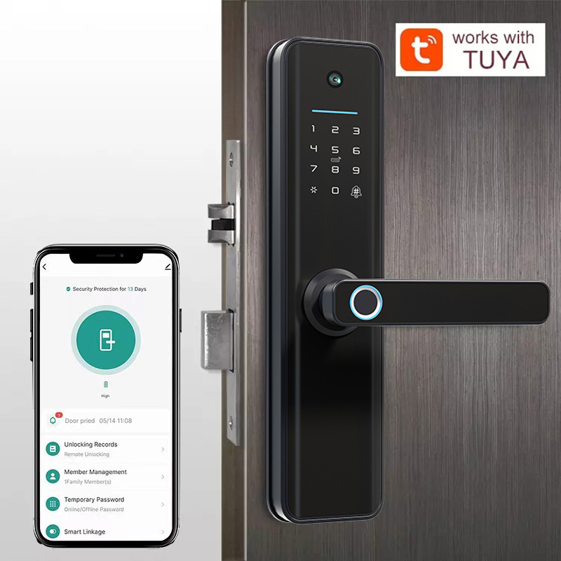 Intelligent Digital Keyless Entry Smart Door Lock Single Latch Tuya Smart Door Lock With Camera