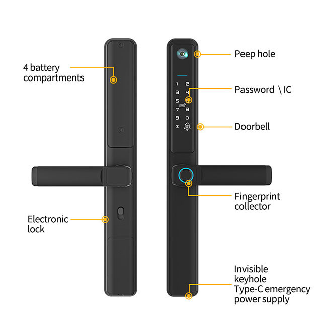 ANG IP66 Waterproof Outdoor Sliding Door Lock Digital Fingerprint Tuya Wifi Smart Lock With Camera