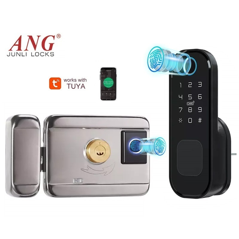 ANG waterproof automatic double sided fingerprint door lock with tuya smart lock