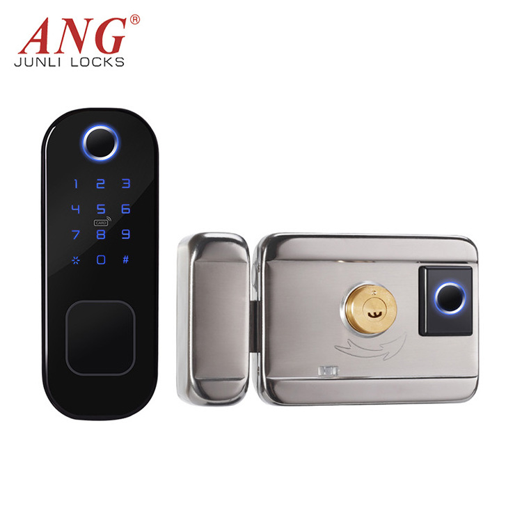 ANG waterproof automatic double sided fingerprint door lock with tuya smart lock