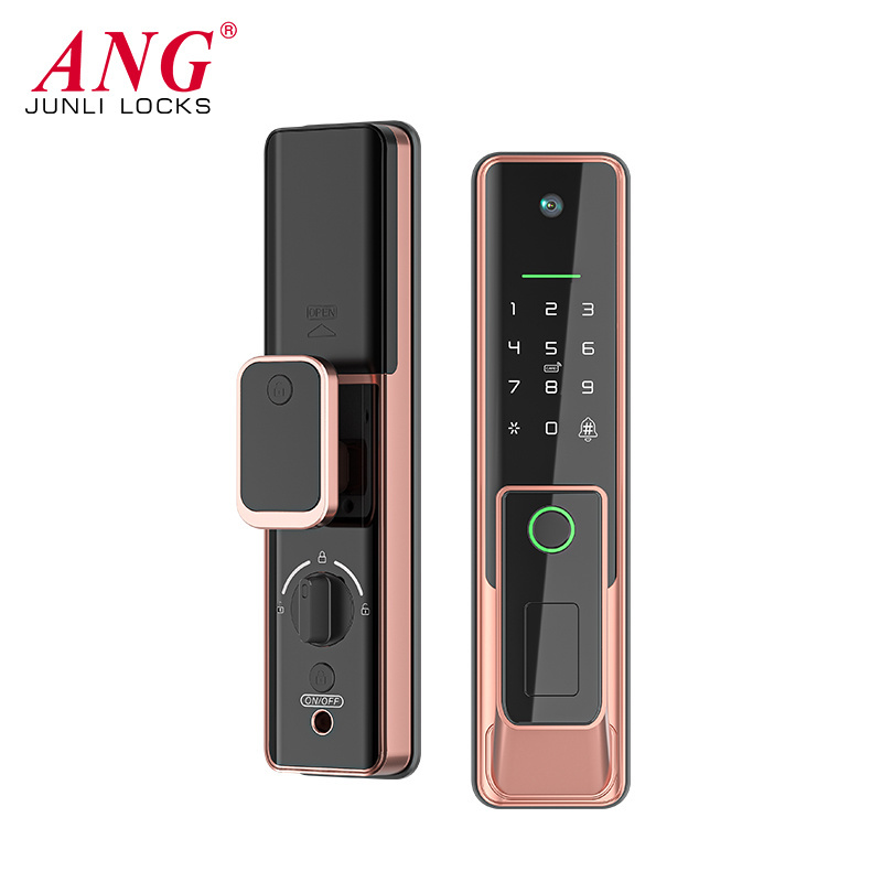 Push Pull Smart Door Lock With Camera And Fingerprint Airbnb Curved Glass Tuya Wifi Door Lock