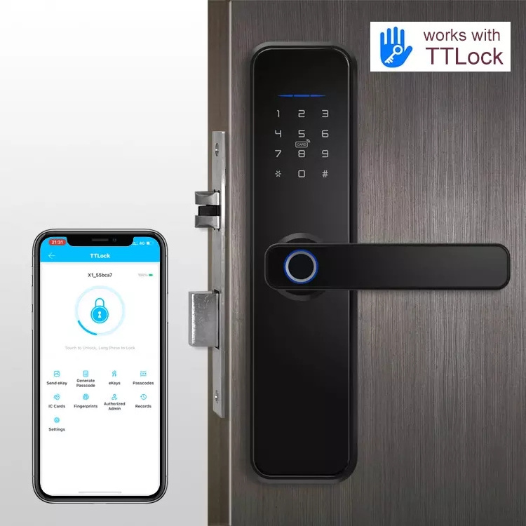 ANG Ttlock Smart Door Lock Digital Hotel Card Fingerprint Wooden Door Lock