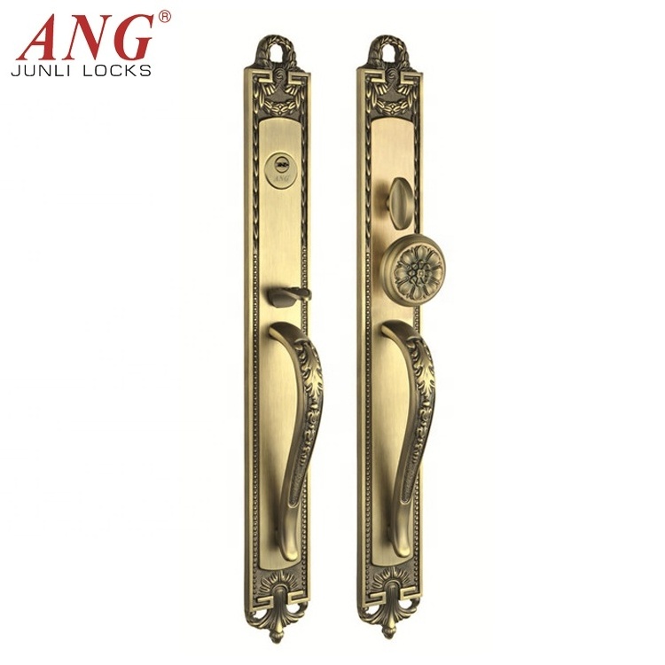 American Style Hotel Room Antique Double Handle 24K Gold Copper Set Sliding Door Hook Lock