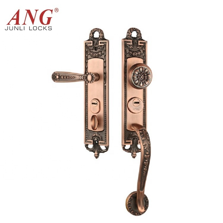 Prime Quality Polished Metal Anti Prying American Double Pull Villa Home Bedroom Copper Manual Sliding Door Knob Lock Set