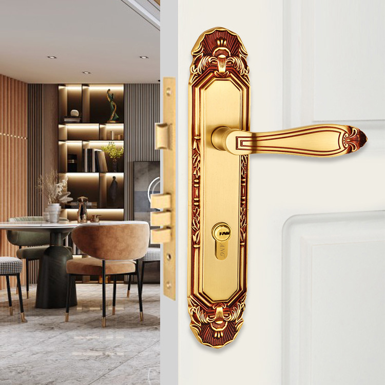 Hotel Office Security Anti-Theft Anti-Prying European Luxury 24K Gold Copper Mortise Metal Sliding Pocket Door Lock