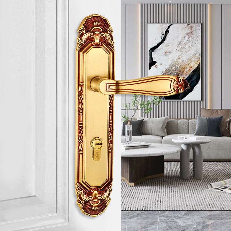 Hotel Office Security Anti-Theft Anti-Prying European Luxury 24K Gold Copper Mortise Metal Sliding Pocket Door Lock