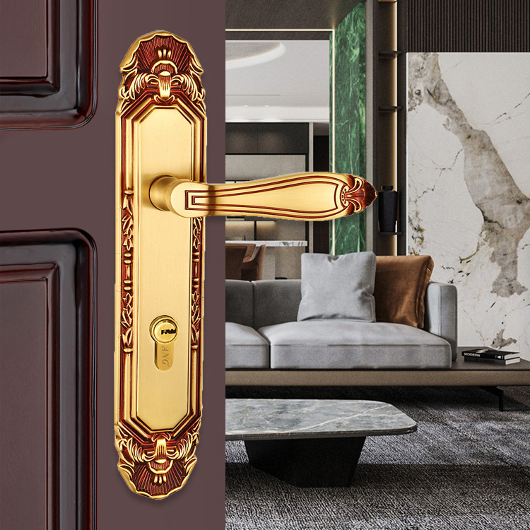 Hotel Office Security Anti-Theft Anti-Prying European Luxury 24K Gold Copper Mortise Metal Sliding Pocket Door Lock