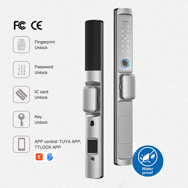 Waterproof Outdoor Electronic Lock Tuya Ttlock Home Apartment Fingerprint Aluminum Smart Sliding Glass Door Lock