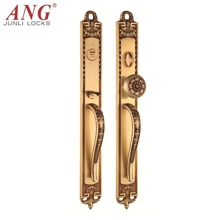 American Style Hotel Room Antique Double Handle 24K Gold Copper Set Sliding Door Hook Lock