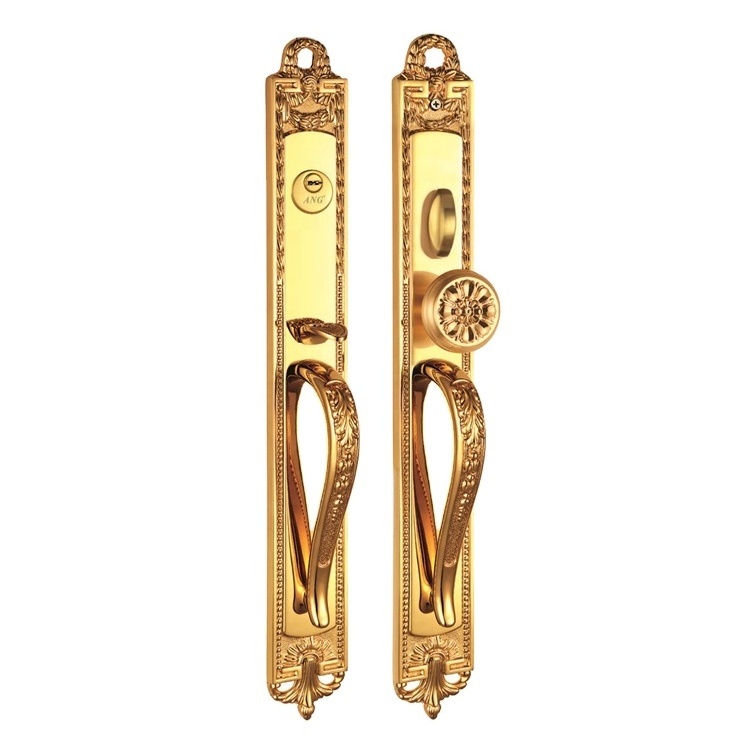 American Style Hotel Room Antique Double Handle 24K Gold Copper Set Sliding Door Hook Lock