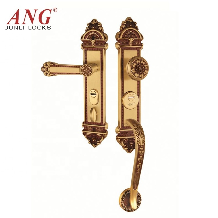 European American Villa Home High Security Double Pull Sliding Wooden Door Lock With Handle