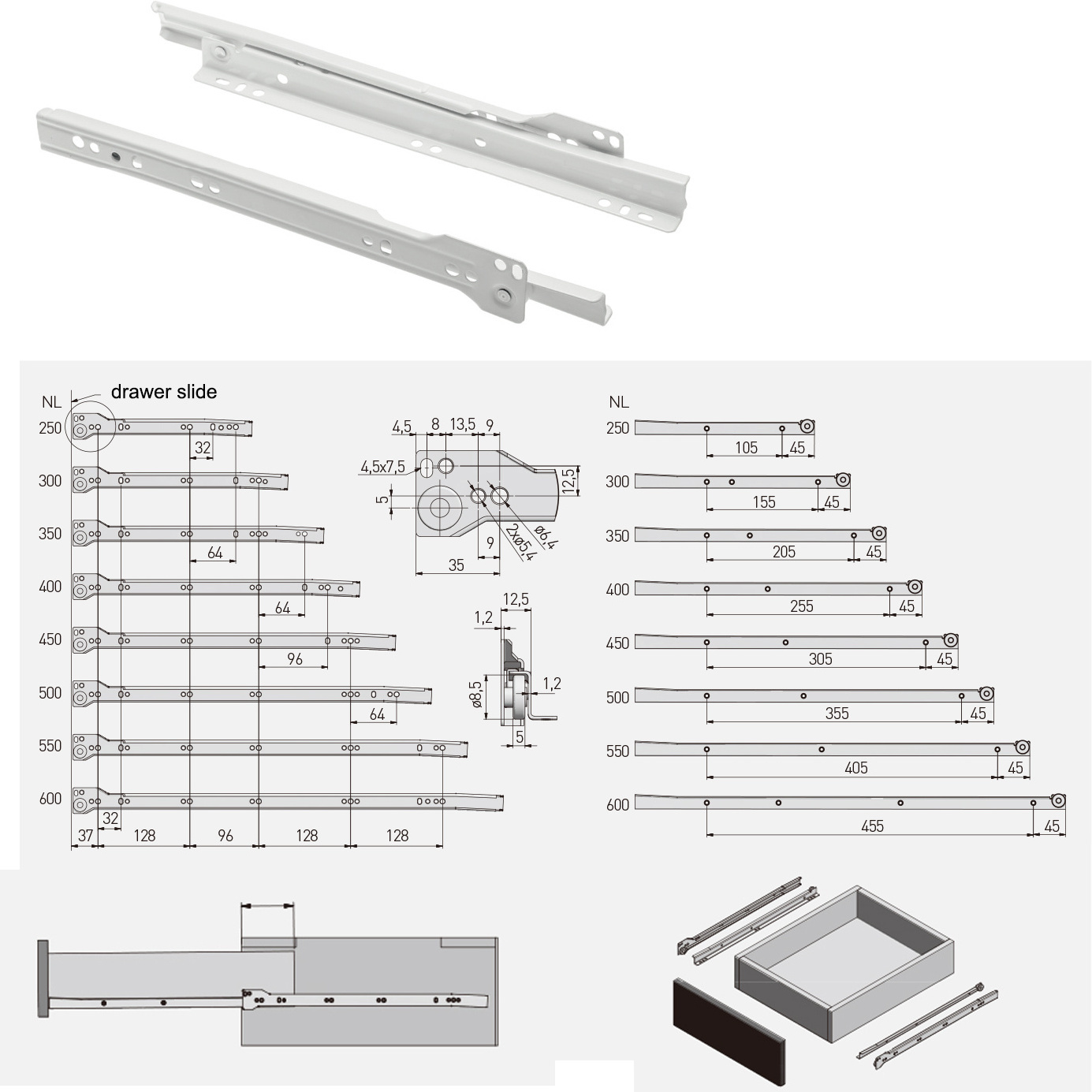 Drawer guide/FGV drawer slide/full extension side mounted drawer slide