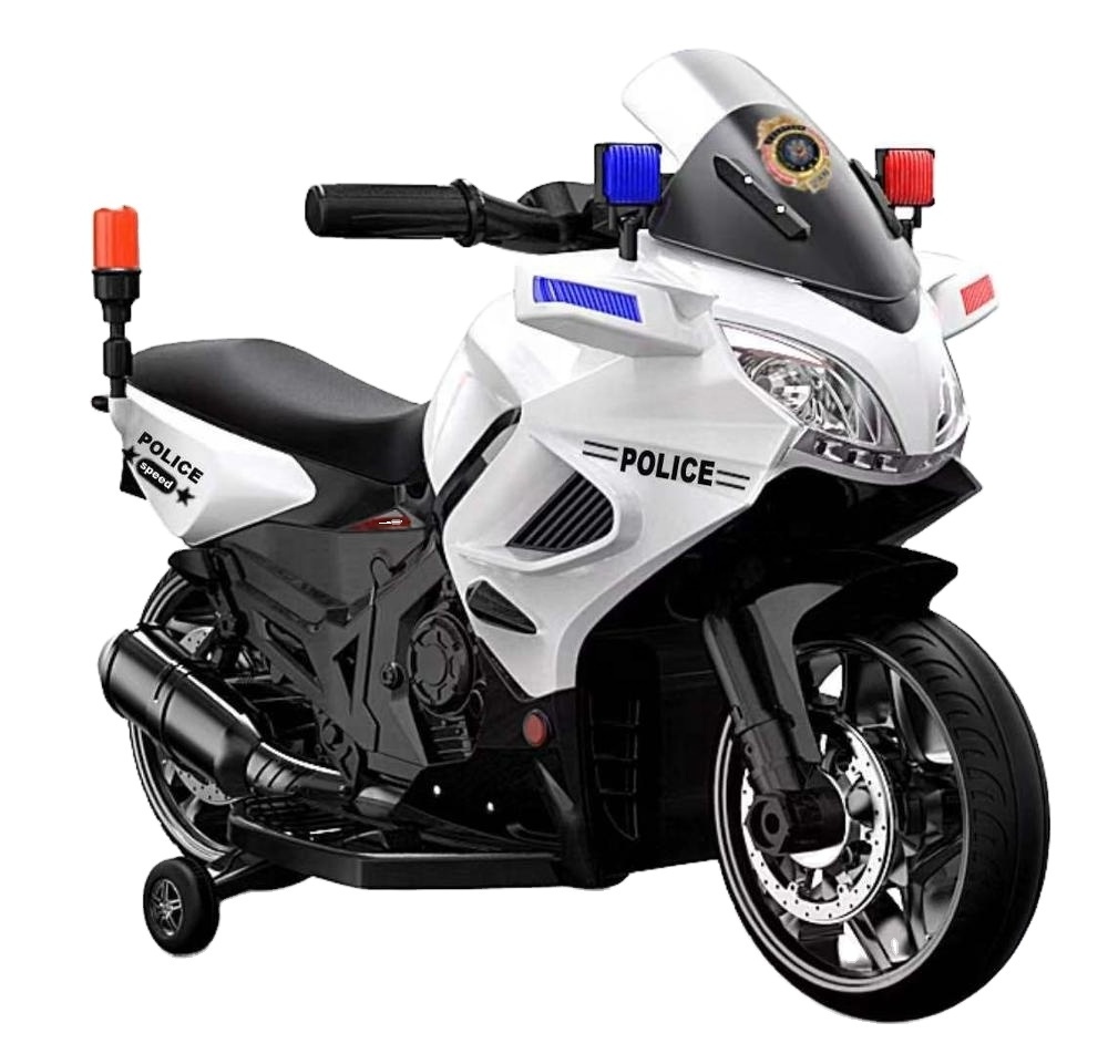 2023 New police motorcycle white green 6V two wheels battery operated kids car toy with alarm light