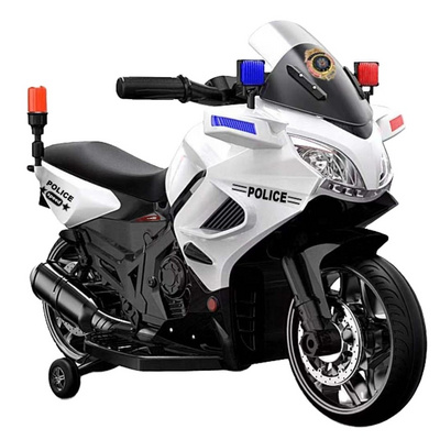 2023 New police motorcycle white green 6V two wheels battery operated kids car toy with alarm light