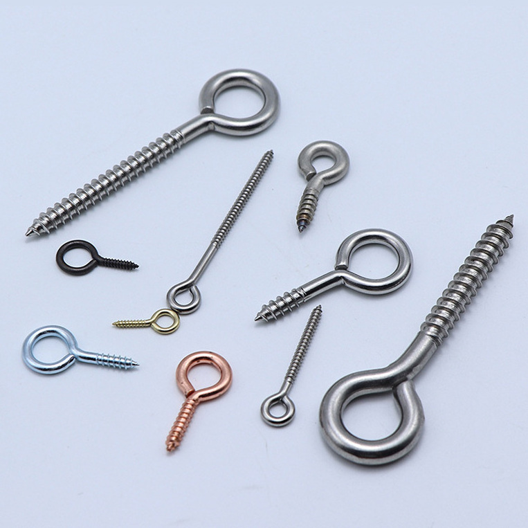 Wooden round head screw eye metal stainless steel screw eye hooks 25mm pins mini 6x13 hooks 4mm 7mm loop self-tapping eye screw