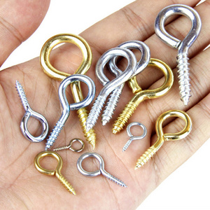 Wooden round head screw eye metal stainless steel screw eye hooks 25mm pins mini 6x13 hooks 4mm 7mm loop self-tapping eye screw