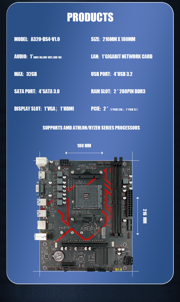 AMD Ry zen pc mother board AM4 gaming mainboard A320 Dual Channel placa mae DDR4 32GB USB 3.2 desktop A320M computer motherboard