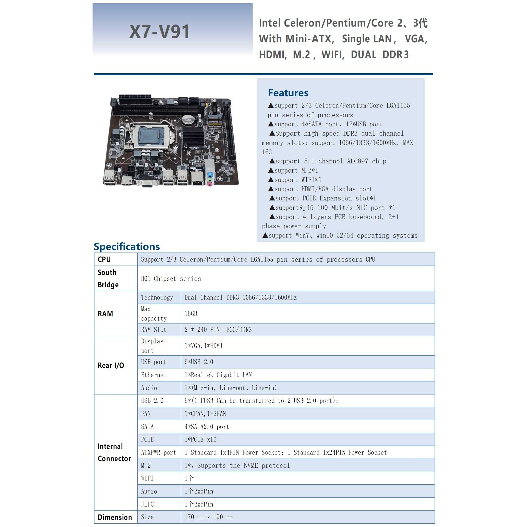 Oem Computer Mother Board Combo 3rd Gen LGA1155 PC Gaming Mainboard LGA 1155 Dual Channel DDR3 Desktop H61 Chipset Motherboard