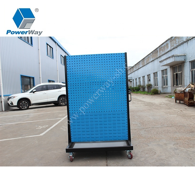 Movable warehouse tool hole and louver panel hanged storage bin rack for hardware