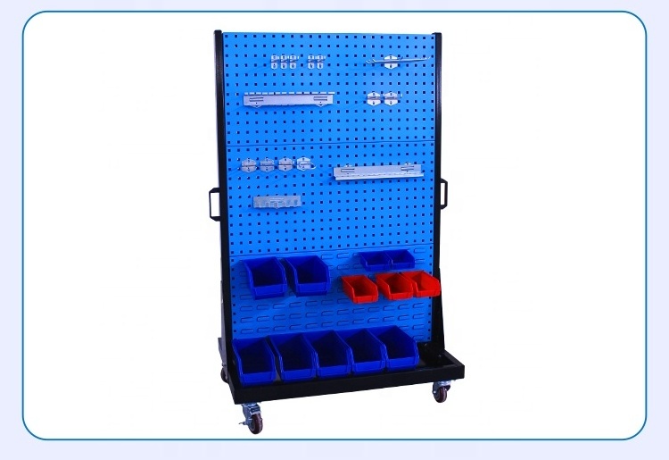 Movable warehouse tool hole and louver panel hanged storage bin rack for hardware